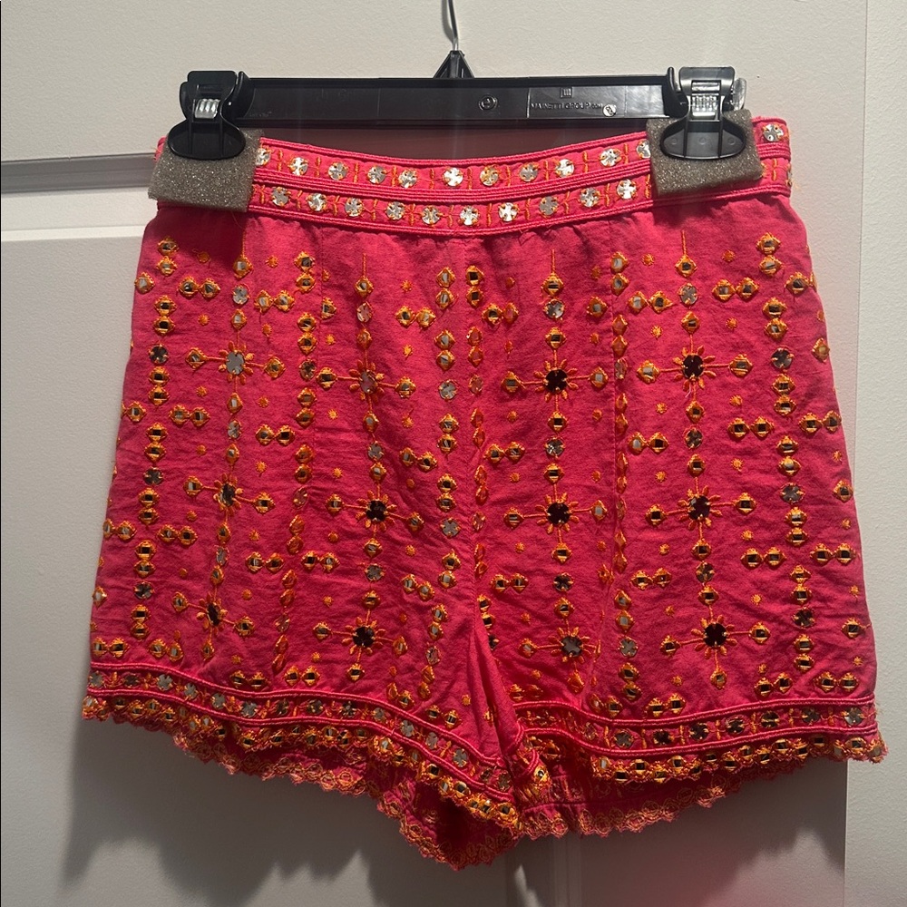 Zara Pink Shorts with Gold Embroidery